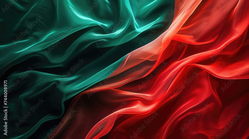 Obraz premium Abstract digital background or texture design of portuguese flag colors, Portugal national country symbol illustration wavy silk fabric background