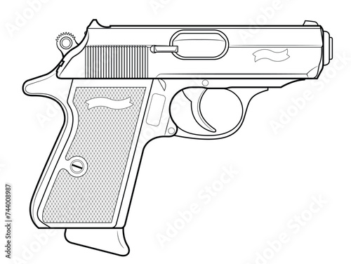 Vector illustration of the automatic pistol on a white background. Right side.
