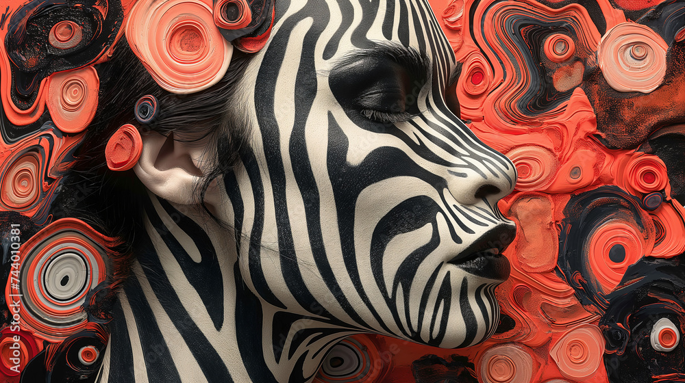 Kobieta Zebra - obrazy, fototapety, plakaty 