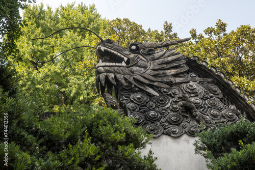 Stone Dragon in a Traditional Chinese private garden - Yu Yuan, Shanghai, China.