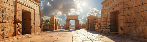 Ancient Egyptian monuments hosting quantum computing centers where sky sharks navigate through clouds of data and stars photo