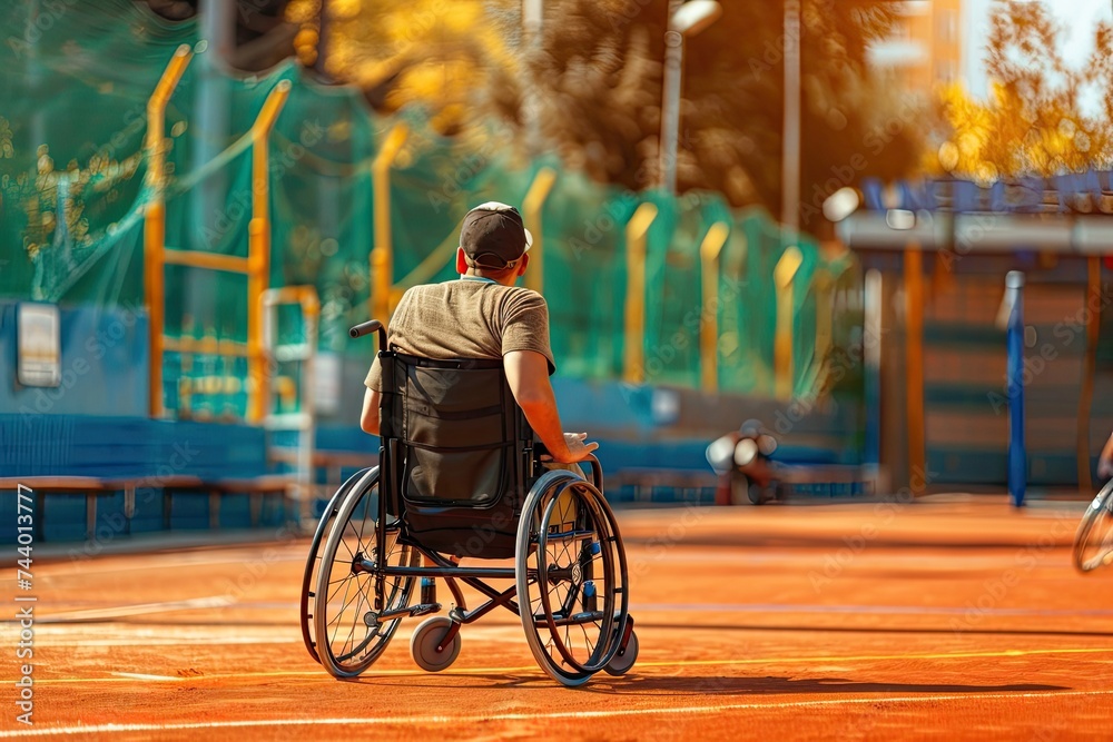 Obraz premium person in wheelchair. on the outdoor sports field.