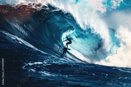 surfing the wave. a surfer under a huge wave. © BetterPhoto