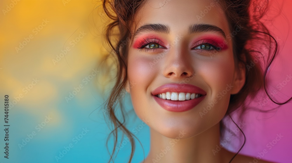 Portrait of woman with cheerful makeup collage