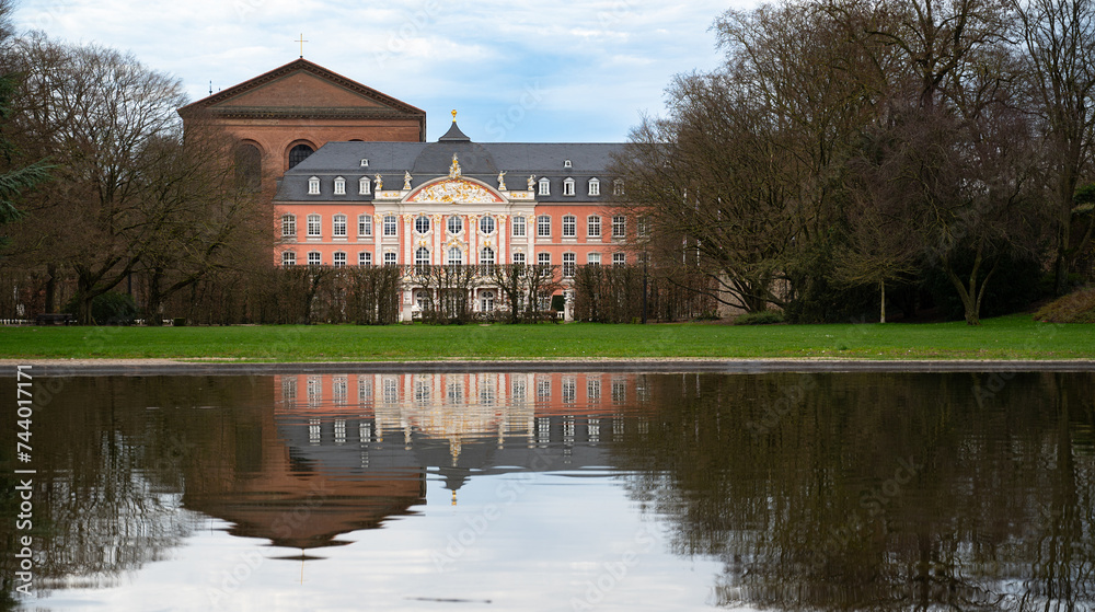 Electoral palace with garden in the roman city of Trier, connected to the constantin basilica, Moselle valley, Rhineland palatinate in Germany

