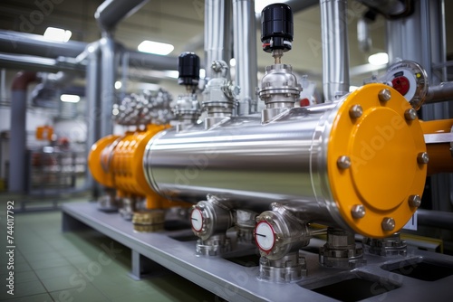 Close-up Image of an Industrial Immersion Heater Amidst a Maze of Pipes and Valves in a Factory Setting