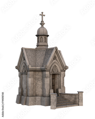 Εκτύπωση καμβά Perspective view isolated 3D render of an old Victorian mausoleum building with white background