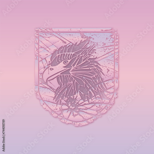 Pastel Eagle Crest Cracked Glass Stained Glass Vector Illustration (ID: 744018789)