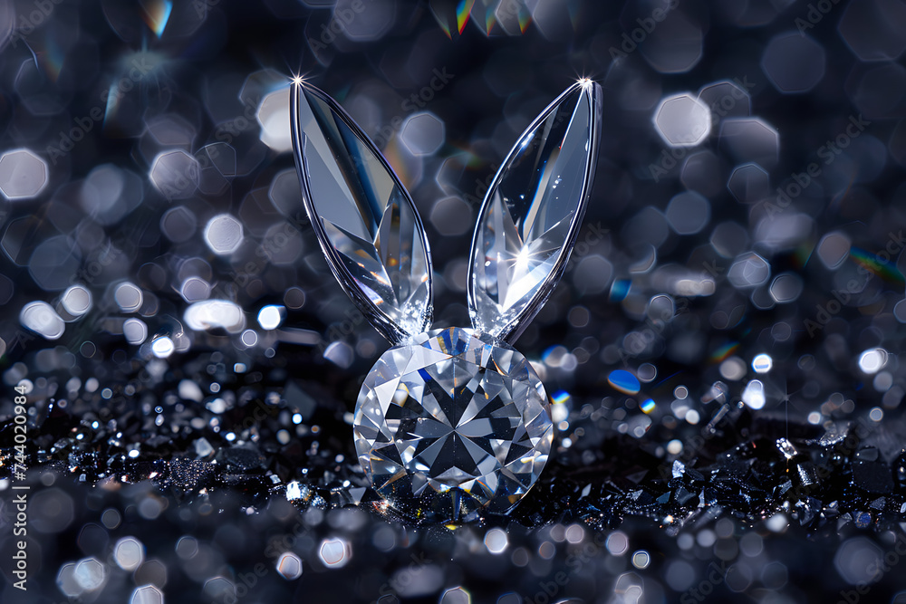 Bunny shaped diamond on bokeh background for Easter Day. - obrazy, fototapety, plakaty 