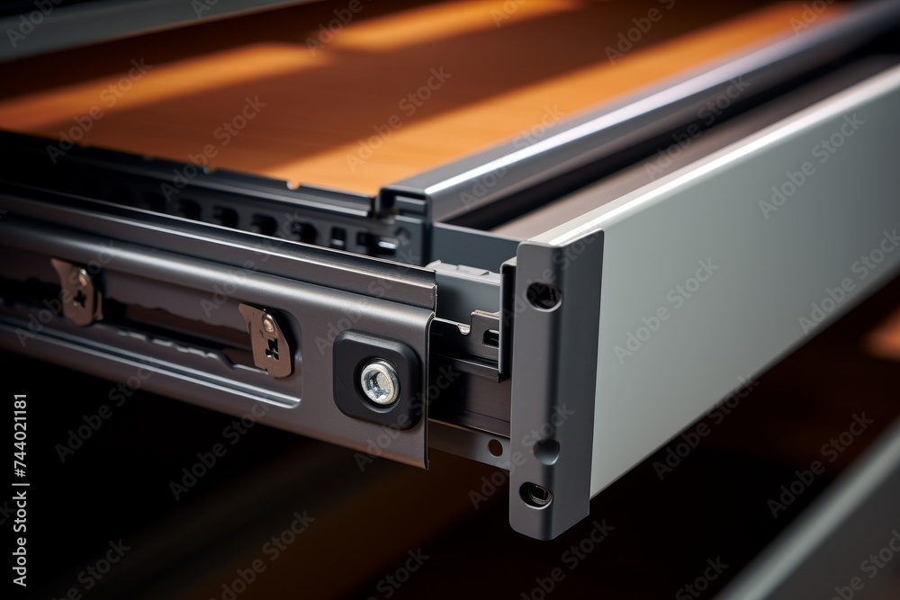 Macro View of a Drawer Slide Emphasizing its Industrial Design and Importance in Furniture Construction
