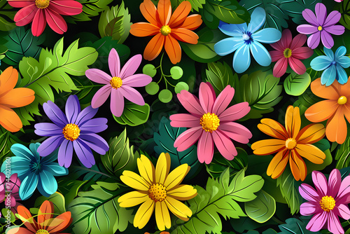 Tropical flower and leave pattern background.