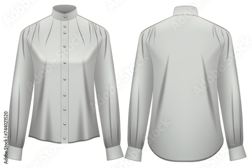 A stylish women's shirt with a classic collar and long sleeves. Perfect for professional or casual wear photo