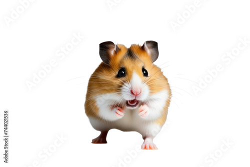 a high quality stock photograph of a single happy hamster isolated on a white background