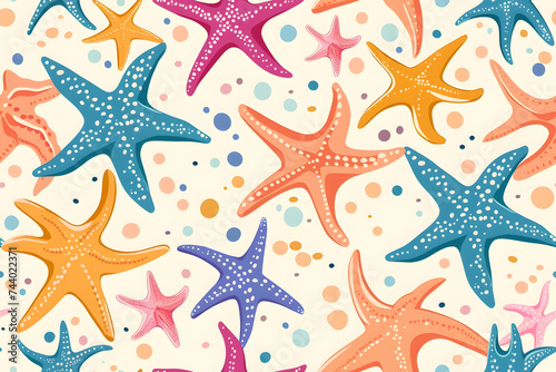 Cute cartoon starfish and seashells background.