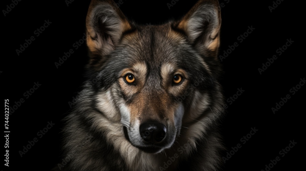 A close-up image of a dog with a black background. Suitable for various design projects