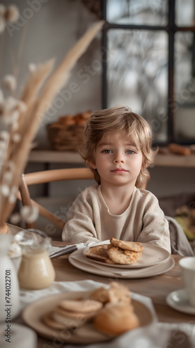 Young Child Enjoying Breakfast in Cozy Kitchen