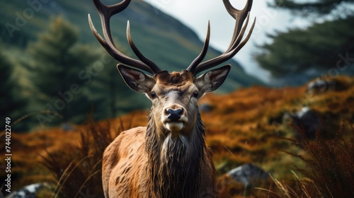 Close up of a deer with impressive antlers, perfect for wildlife or hunting themes
