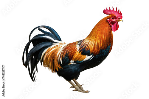 a high quality stock photograph of a single happy rooster isolated on a white background