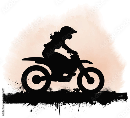 A dirt bike motorcycle girl silhouette riding off road as outdoor activity, It’s a great way to show support for motocross and for the women who compete in the extreme sport.