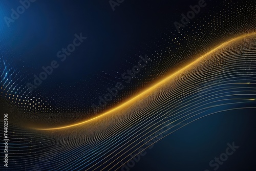 Wave of dots and weave lines. Abstract blue background for design on the topic of cyberspace, big data, metaverse, network security, data transfer on dark blue abstract cyberspace background.