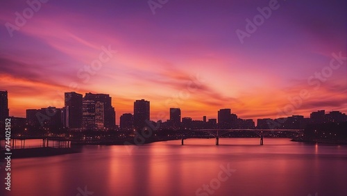 city skyline a city skyline at sunset 