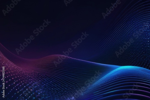 Wave of dots and weave lines. Abstract blue background for design on the topic of cyberspace, big data, metaverse, network security, data transfer on dark blue abstract cyberspace background.