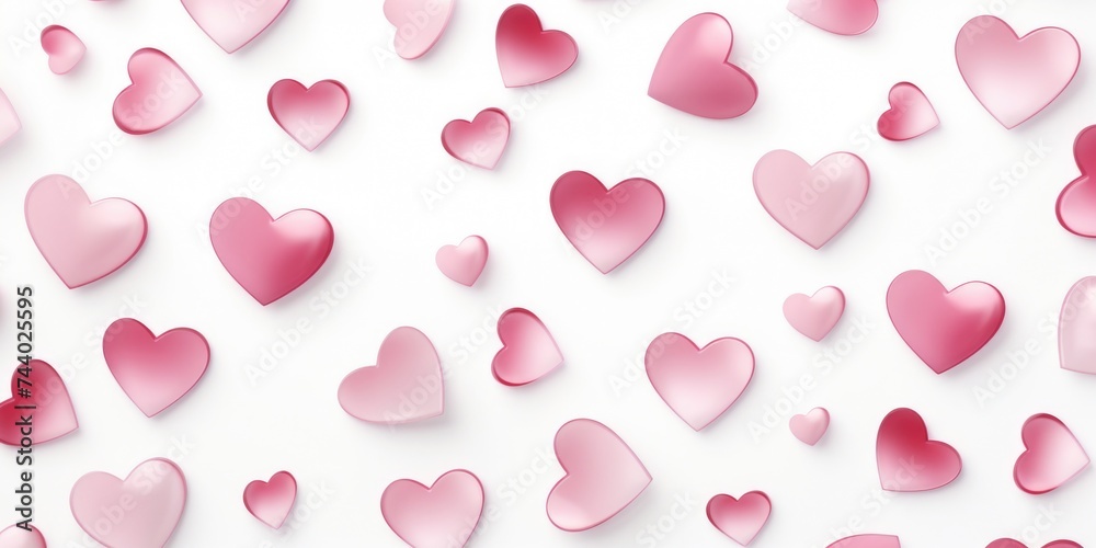 Pink hearts scattered on a clean white background, perfect for Valentine's Day projects