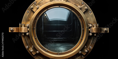 Reflection of a car in a porthole window, suitable for transportation concepts