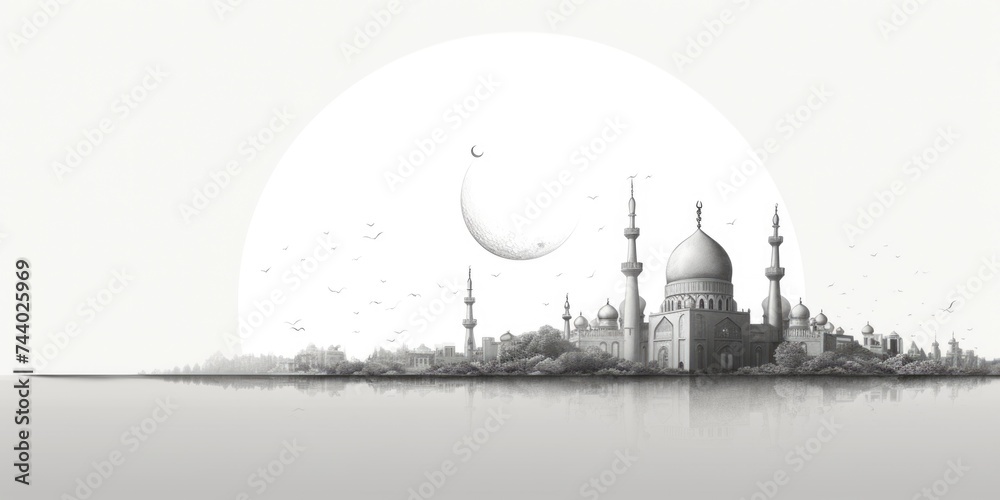 Obraz premium A striking black and white image of a mosque. Suitable for religious and architectural themes