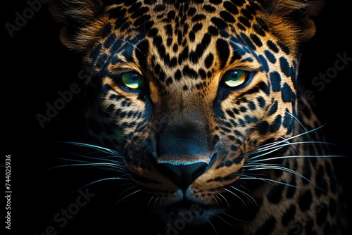 A detailed close-up of a leopard's face. Suitable for wildlife and animal themes © Fotograf