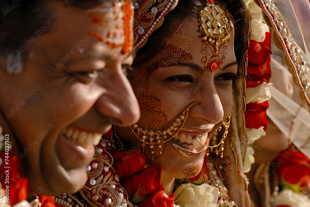 Indian groom and bride in ceremony on Hindu wedding.