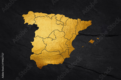 Gold texture map of Spain, abstract metal empty golden gradient template. Vector illustration eps 10. photo