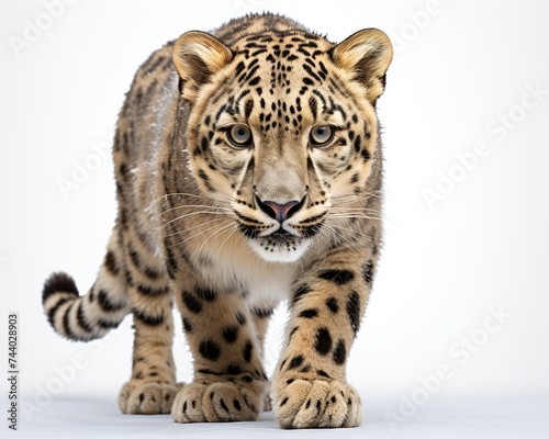 Snow Leopard   blank templated  rule of thirds  space for text  isolated white background