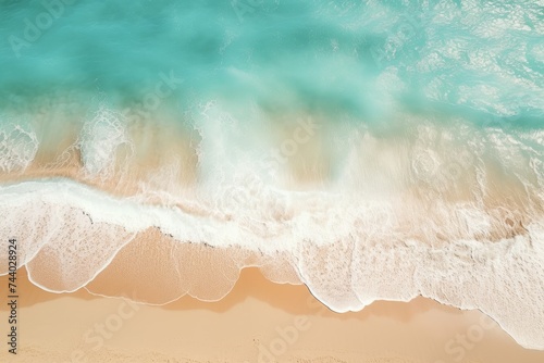 Tranquil aerial beach scene - beautiful blue ocean lagoon, seashore, and coastline