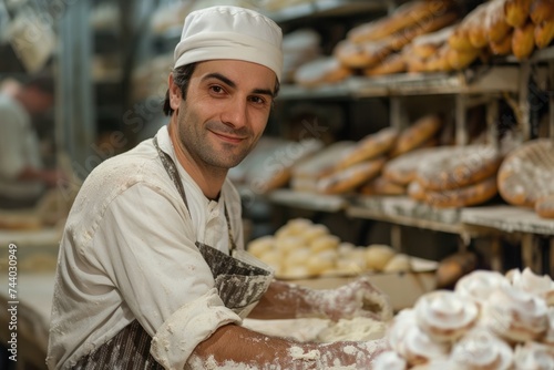 male baker working in bakery. ai generated