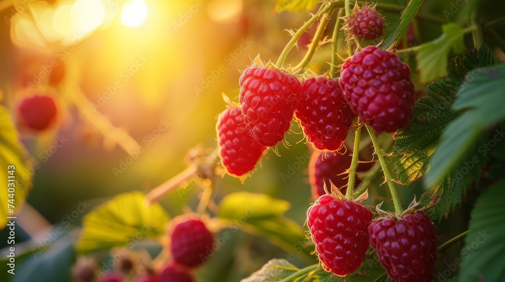 Growing raspberries harvest and producing vegetables cultivation. Concept of small eco green business organic farming gardening and healthy food