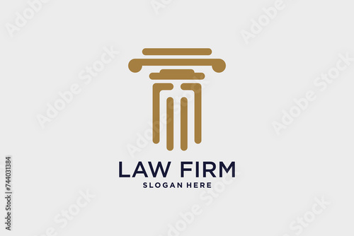 Law firm logo design vector template symbol of justice with pillar icon and creative idea