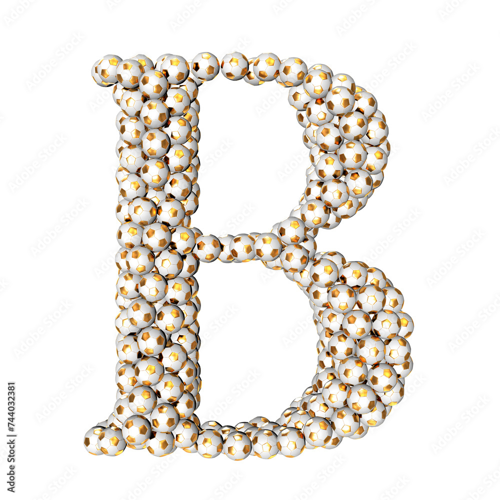 Symbols made from gold soccer balls. letter b