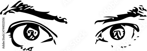 Vector illustration of a man eyes showing fear and danger in black and white