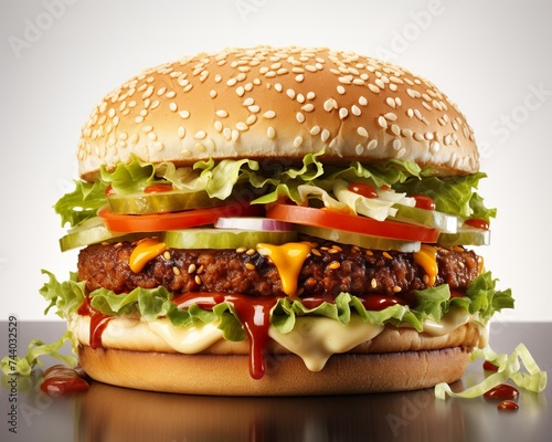Veggie Burger , blank templated, rule of thirds, space for text, isolated white background