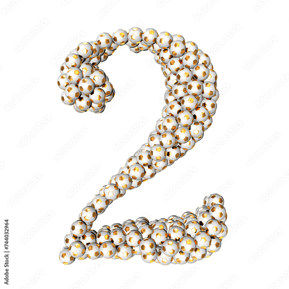 Obraz premium Symbols made from gold soccer balls. number 2