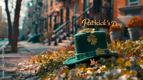 Saint Patrick's Day" above green hat for greetings card