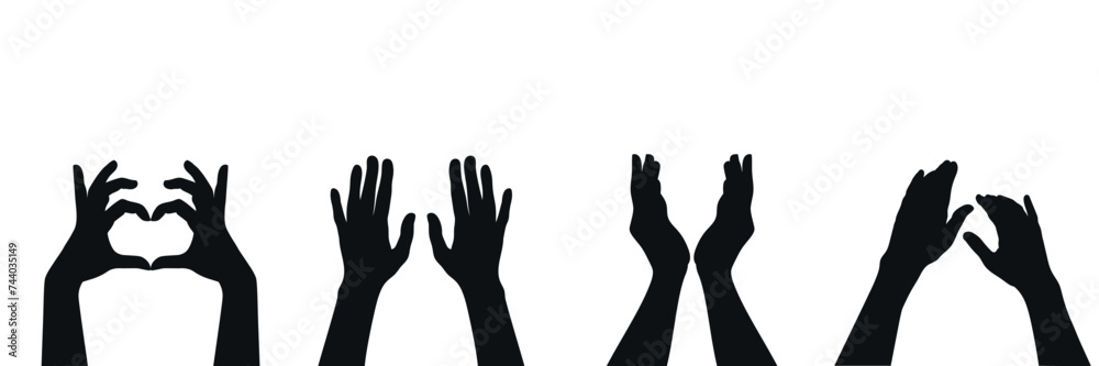 Set of two hands gestures silhouettes. Set of different hand gestures. Vector illustration
