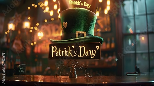 Saint Patrick's Day" above green hat for greetings card