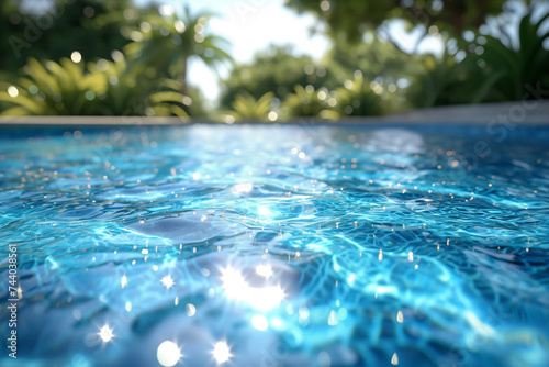 Close-up of clear blue pool water exuding refreshing tranquility  background image  Summer vibe  created by generative AI