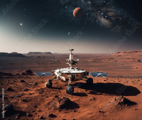 Base and spaceship on Planet Mars. Mission to Mars photo