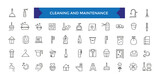 Set of Cleaning and Maintenance outline icons related to housework, housekeeping. Linear icon collection.
