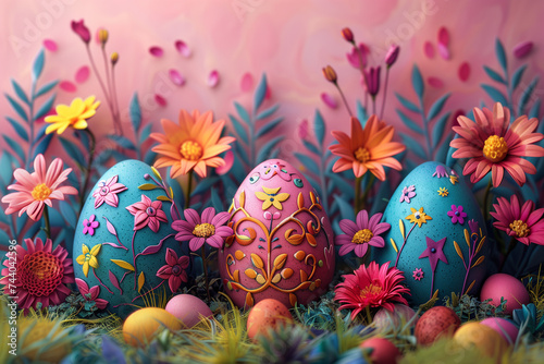 Vibrant Nowruz eggs background, celebrating the Persian New Year with a burst of colorful traditions photo