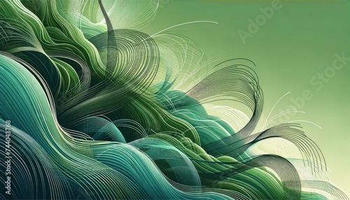 An illustration capturing the essence of nature with patterns hinting at foliage and flowing water, transitioning from deep greens to light mint. AI Generated