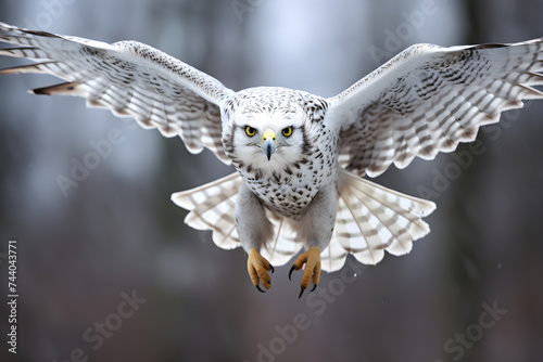 Gyrfalcon in Mid-Flight: A Display of Nature's Majesty and Raptor's Aerial Mastery